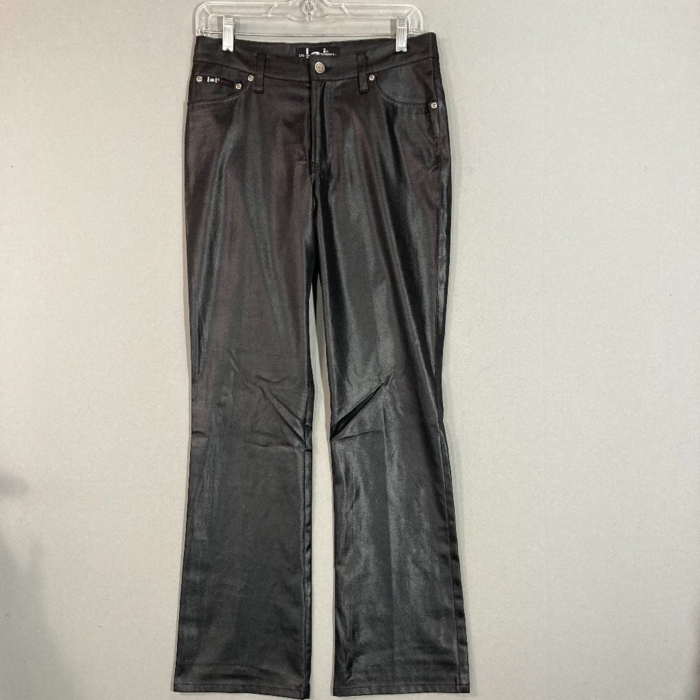Vintage Y2K LEI Low rise black pants Flare Bootcut 2000s Sz 9 30" Waist Wet Look